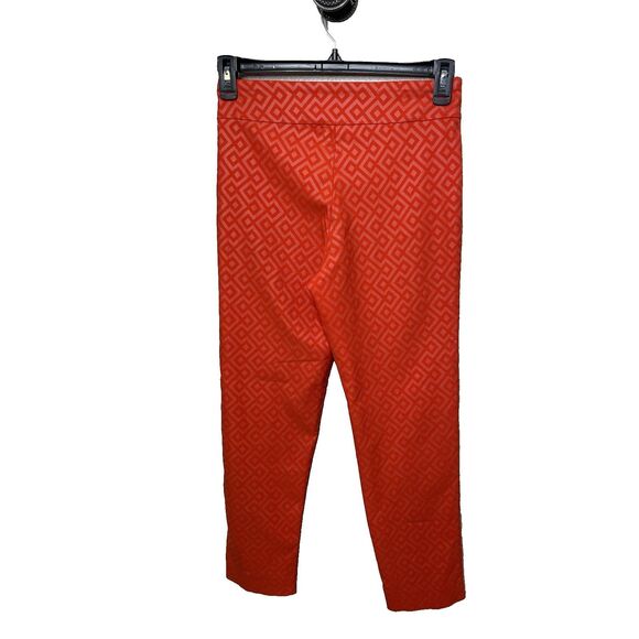 Krazy Larry Size 8 Womens Geometric Pull On Ankle Pants Red Orange Stretch Carzy - Picture 2 of 8